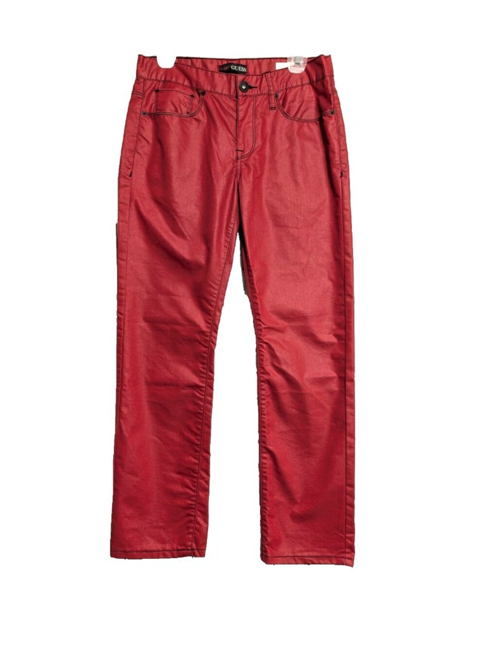 Guess Men's Coated Jeans Slim Straight Del Mar Fit Red w/ Black Stitch 30x30 VGC